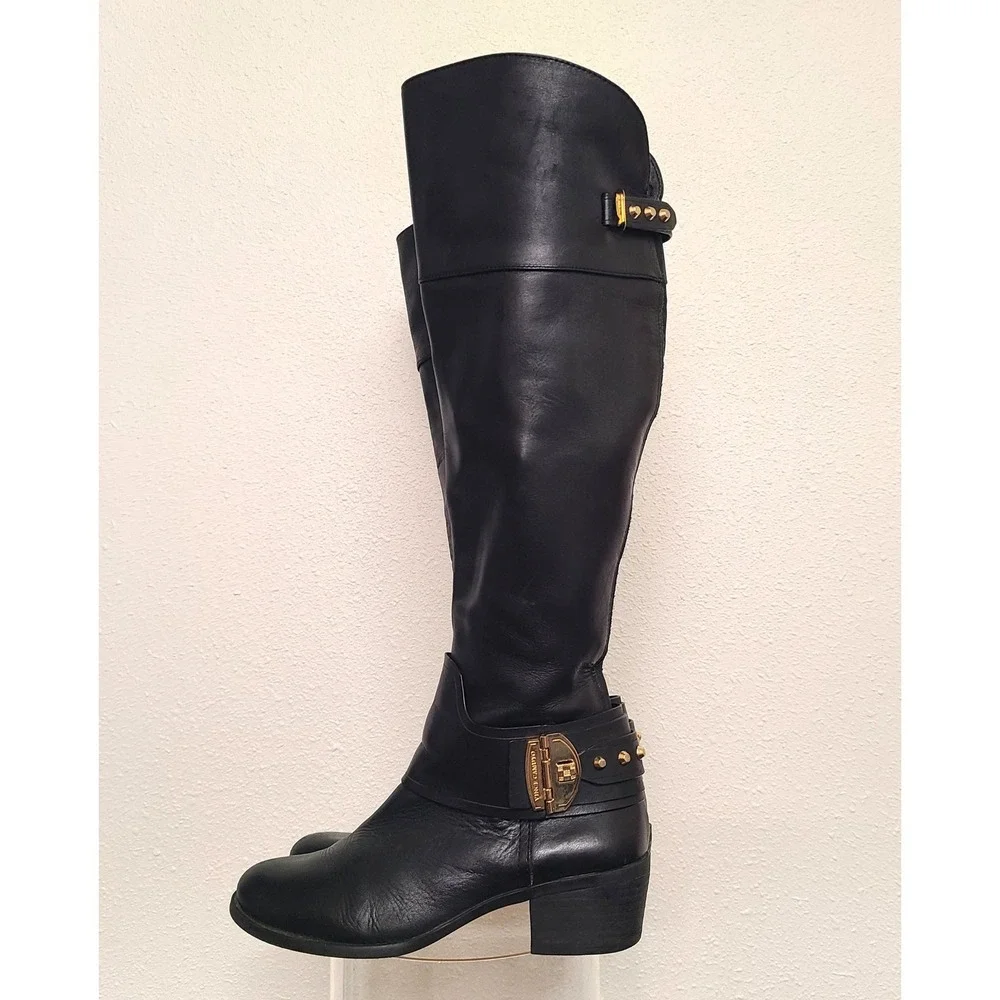 Vince Camuto Beatrix Black Leather Over the Knee‎ Boots Riding Preppy Equestrian
